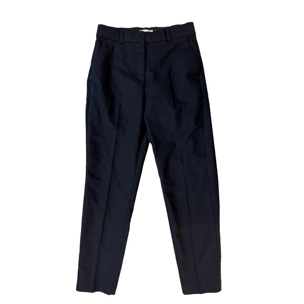 H&M Pants Womens 4 Navy Blue Tapered Ankle Cuffed Dress‎ Suit Slacks Back Welt